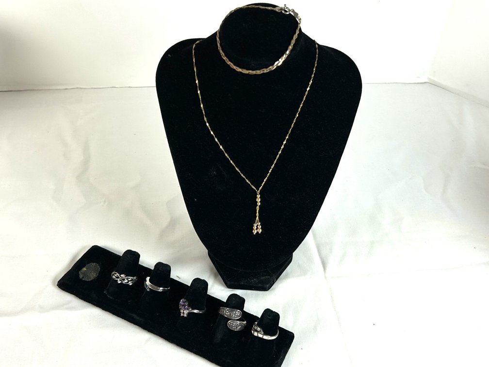 Sterling and Gold Rings, Bracelet, & Necklace