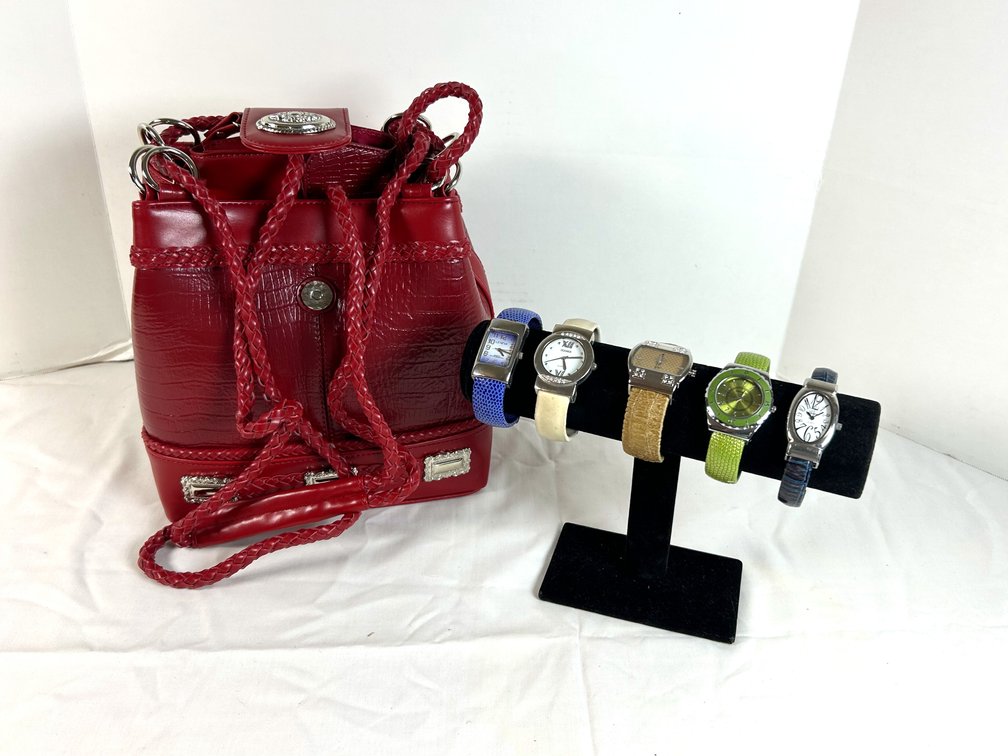 Red Purse with Colorful Watches