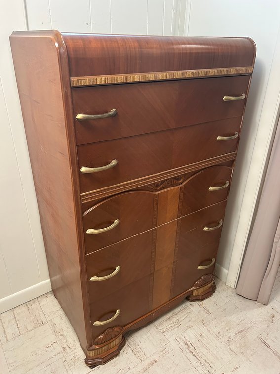Antique Chest of Drawers with Carvings & Inlay