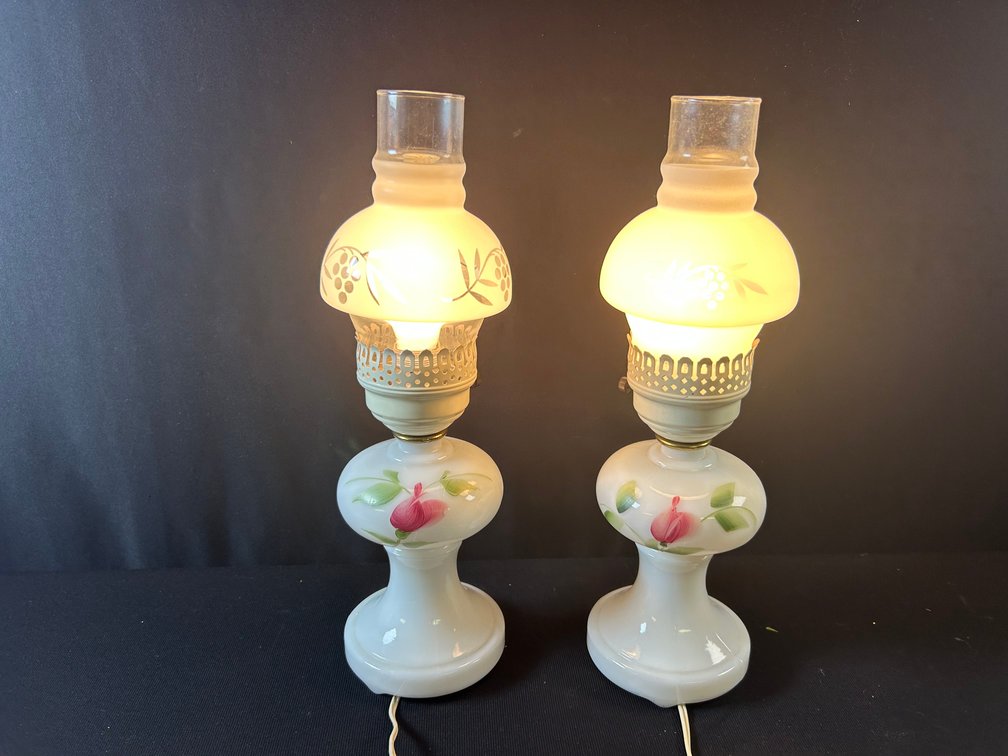 Vintage Electric Milk Glass Hurricane Lamps