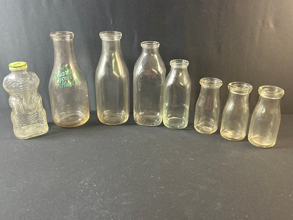 Vintage Milk Bottles & Elephant Bank
