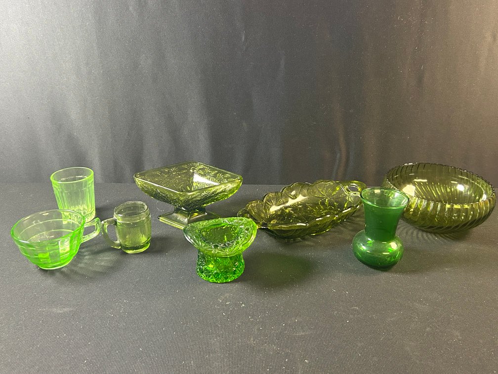 Uranium Glass Cup & Juice with Green Dishes