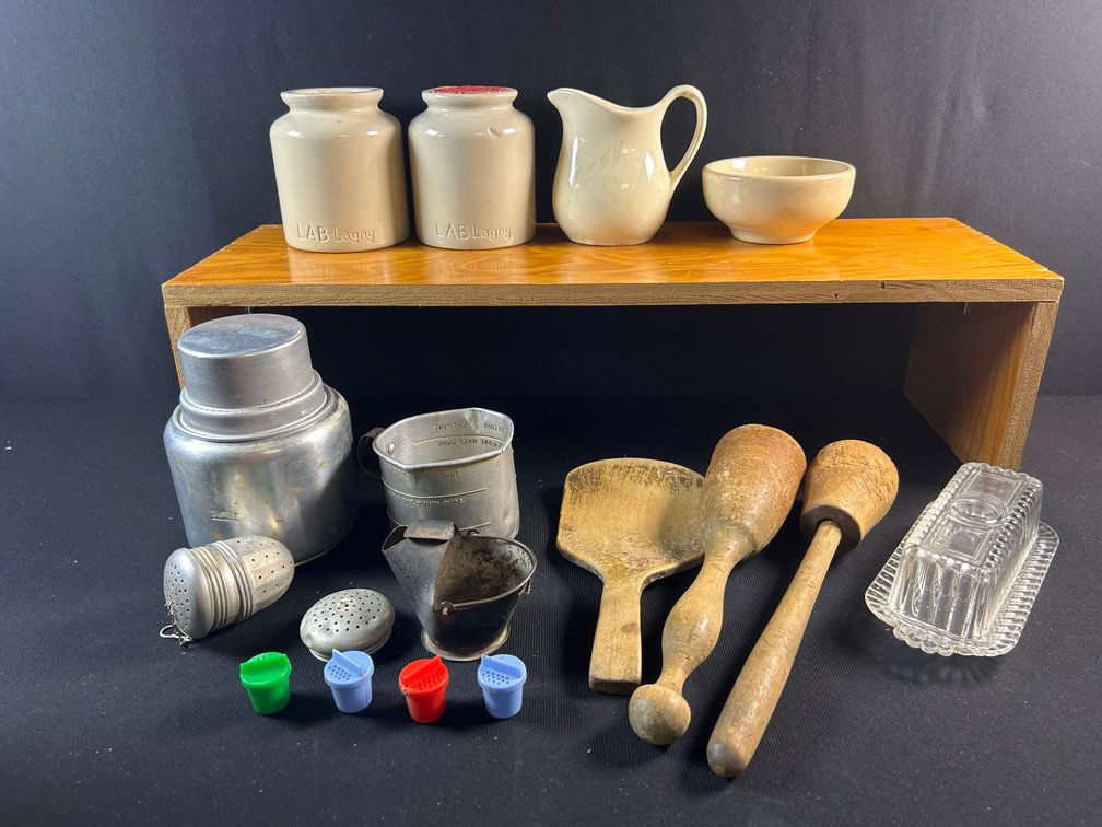 Vintage Wooden Kitchen Tools & Crocks