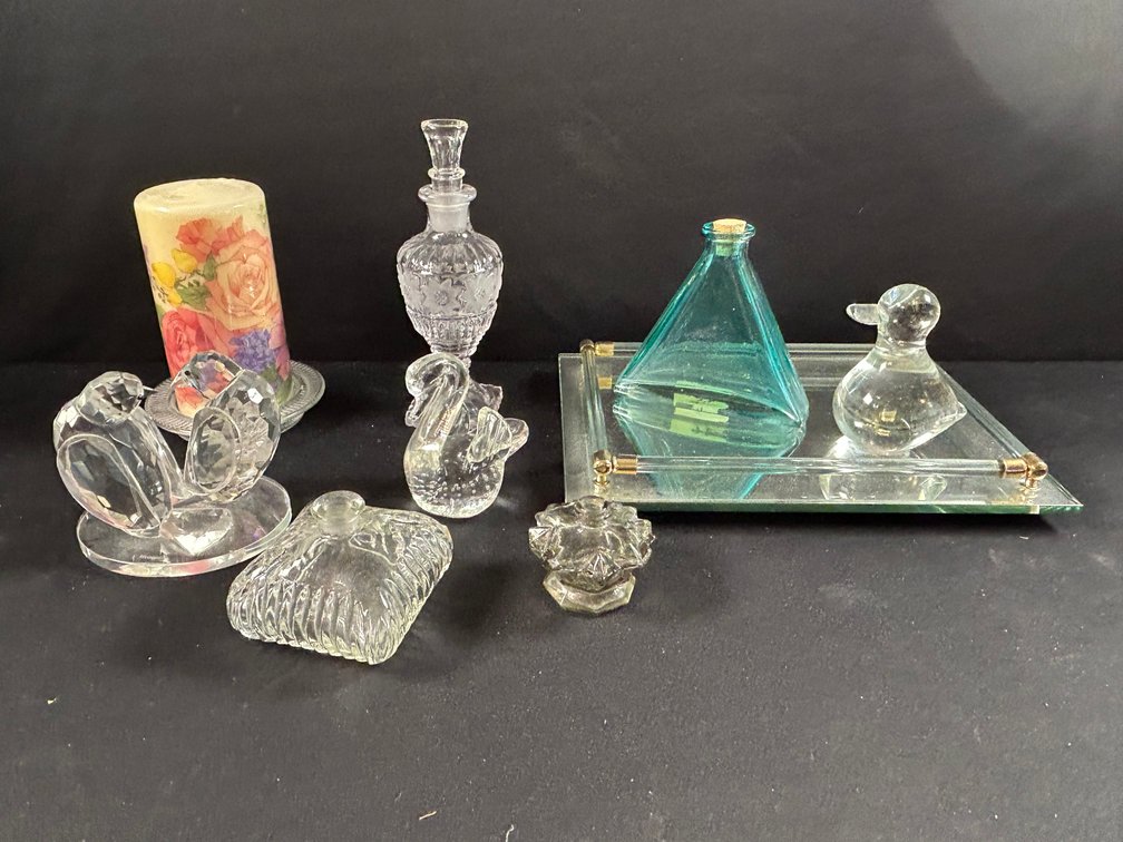 Mirrored Tray with Figurines and Perfume Bottles