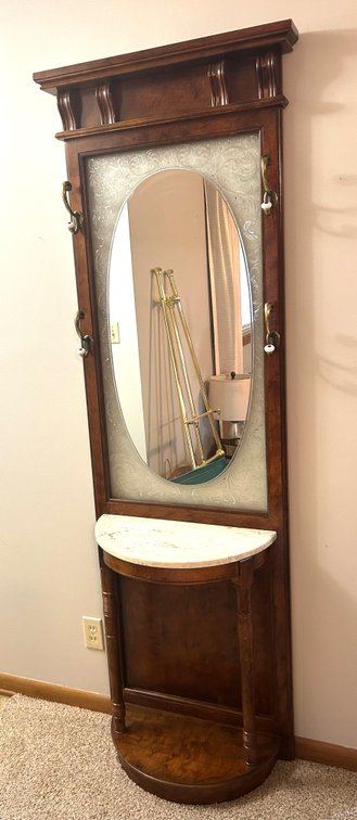 Hall Tree with Mirror and Marble Top