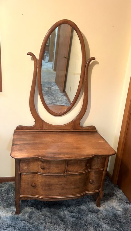 Antique 2 Drawer Dresser with Oval Mirror