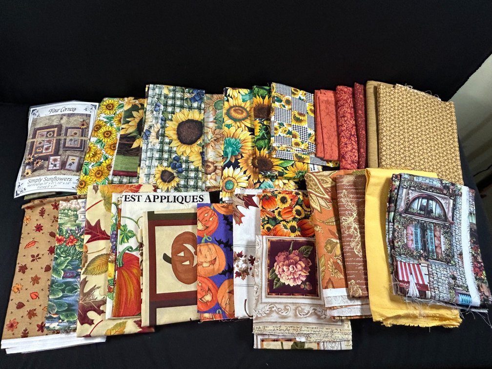 Fabrics with Sunflowers, Leaves, & Flowers