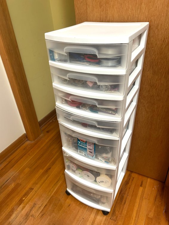7 Drawer Sterilite Container on Wheels with Contents