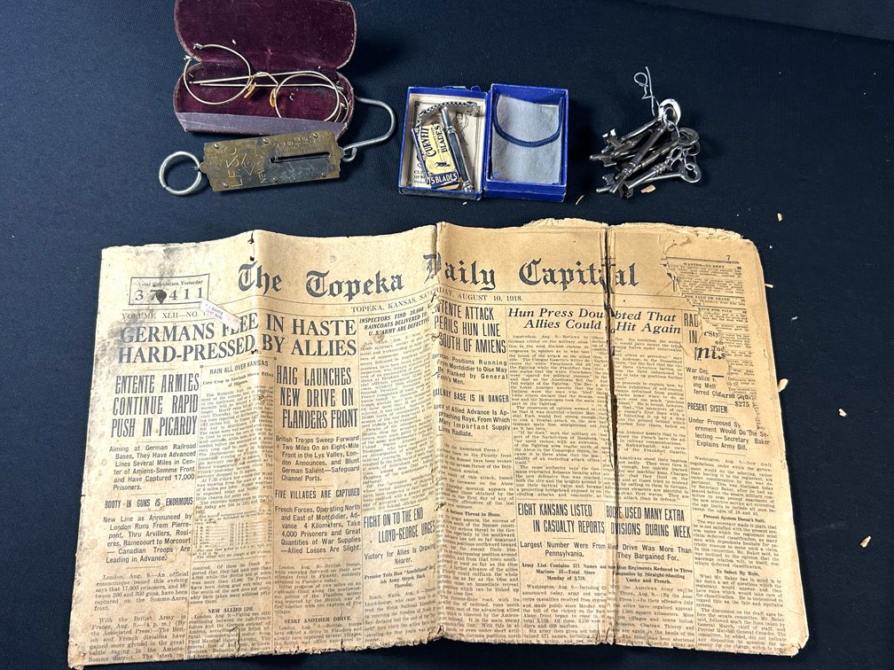 Antique Newspaper, Keys, Scale, and More