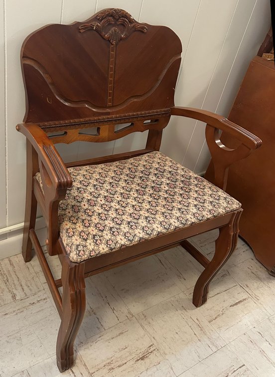 Antique Vanity Chair with Carvings & Inlay