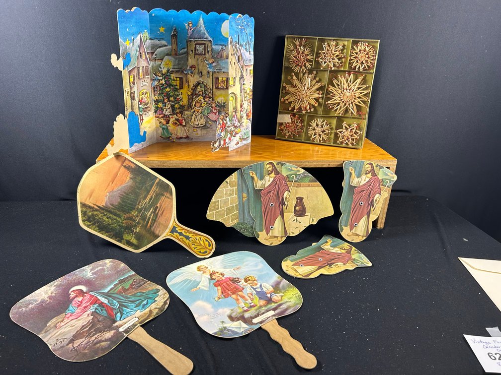 Vintage Fans and Advent Calendar with Wheat Weaving Ornaments