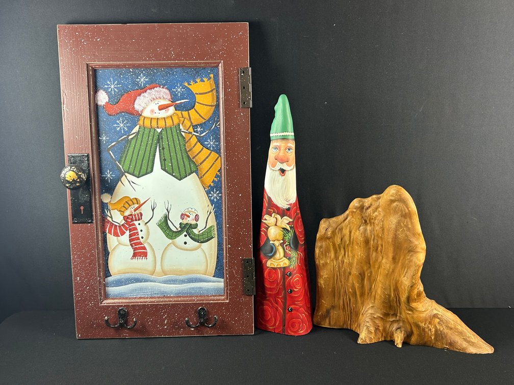 Painted Cupboard Door with Driftwood Santa