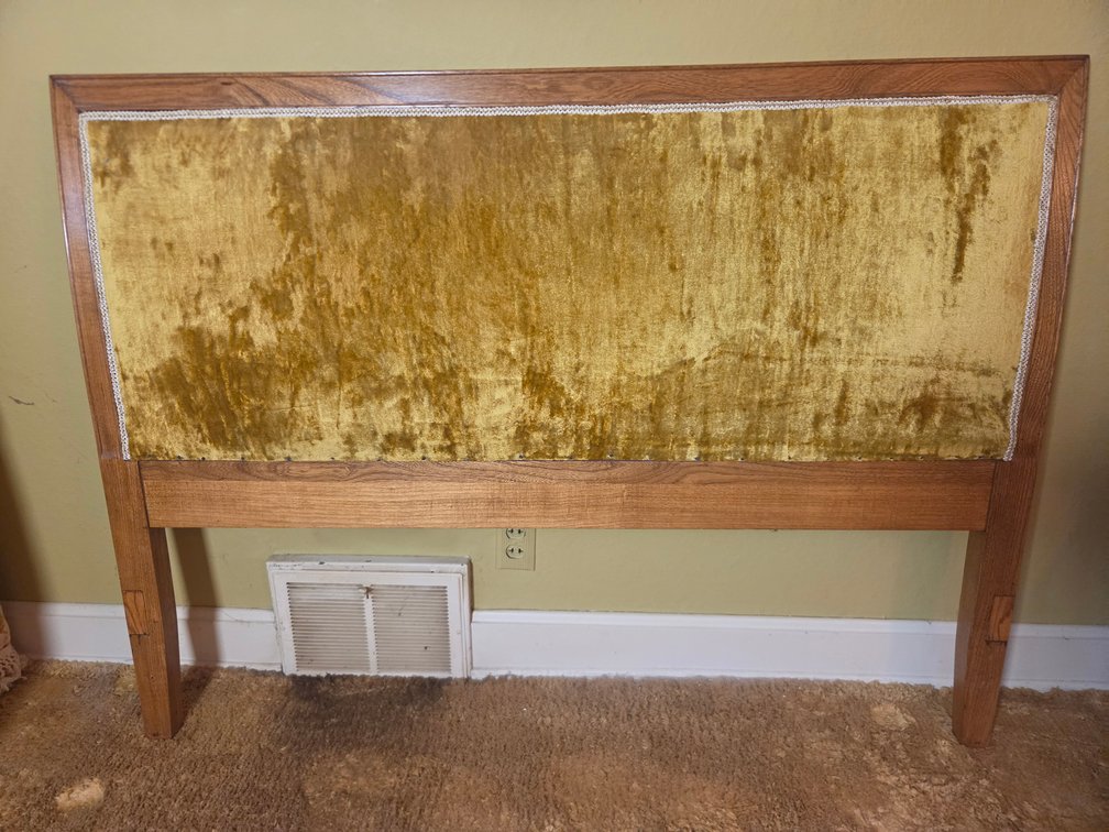 Wood Headboard with Gold Velvet Upholstery