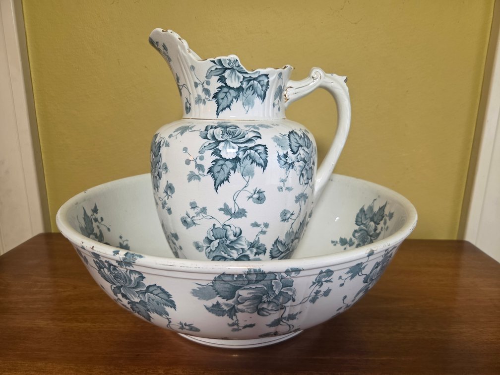 Floral Transferware Pitcher and Wash Basin Set