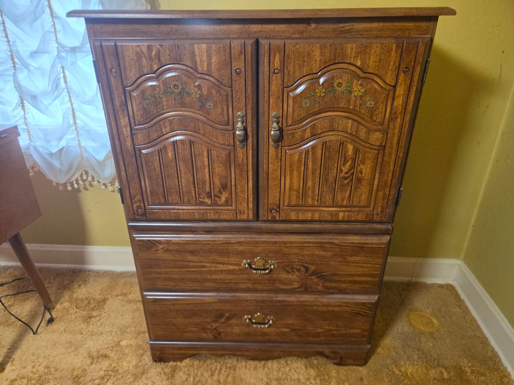 Wood Armoire Cabinet with Painted Floral Accents