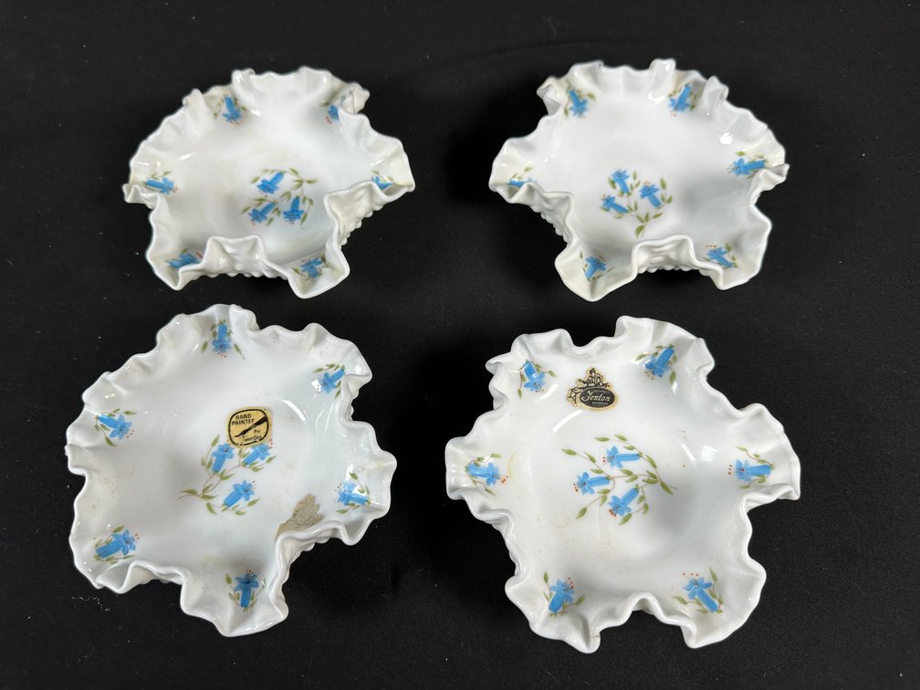 Fenton Hand-Painted Milk Glass Ruffled Dishes