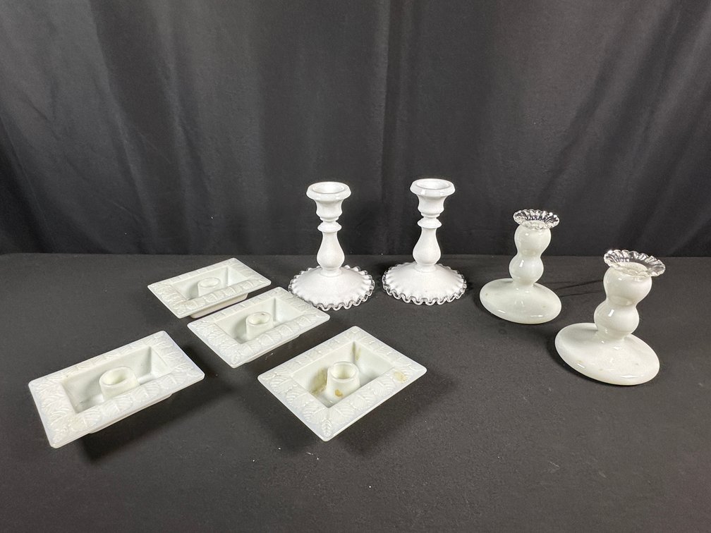 White Milk Glass Candle Holders and Candlesticks