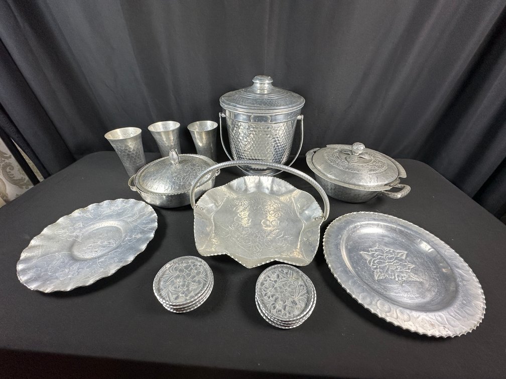 Hammered Aluminum Platters, Ice Bucket, Dishes, and More