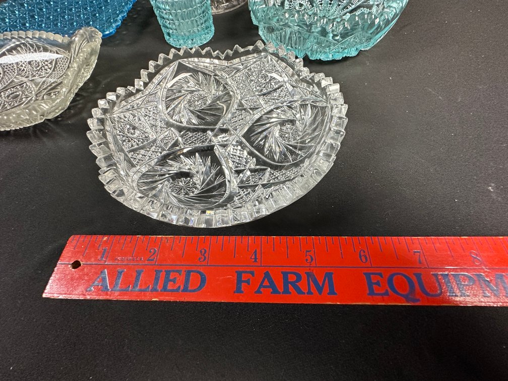 Pressed and Cut Glass Dishes, Footed Vase, and Tray