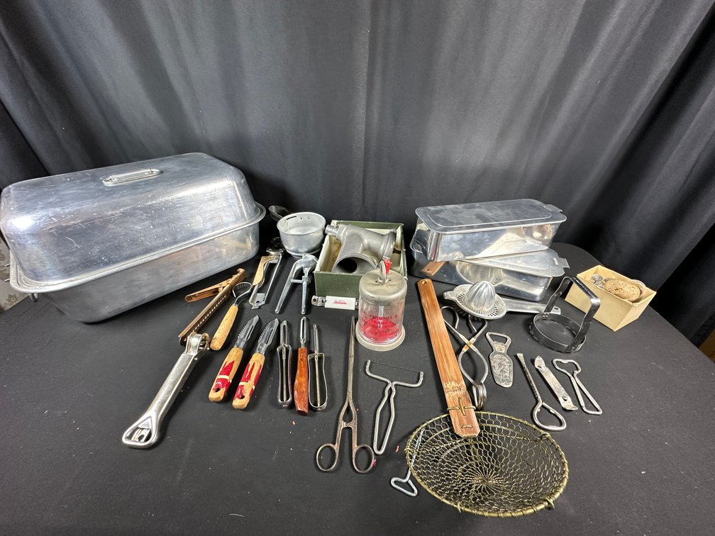 Aluminum Roaster, Loaf Pans, and Kitchen Utensils