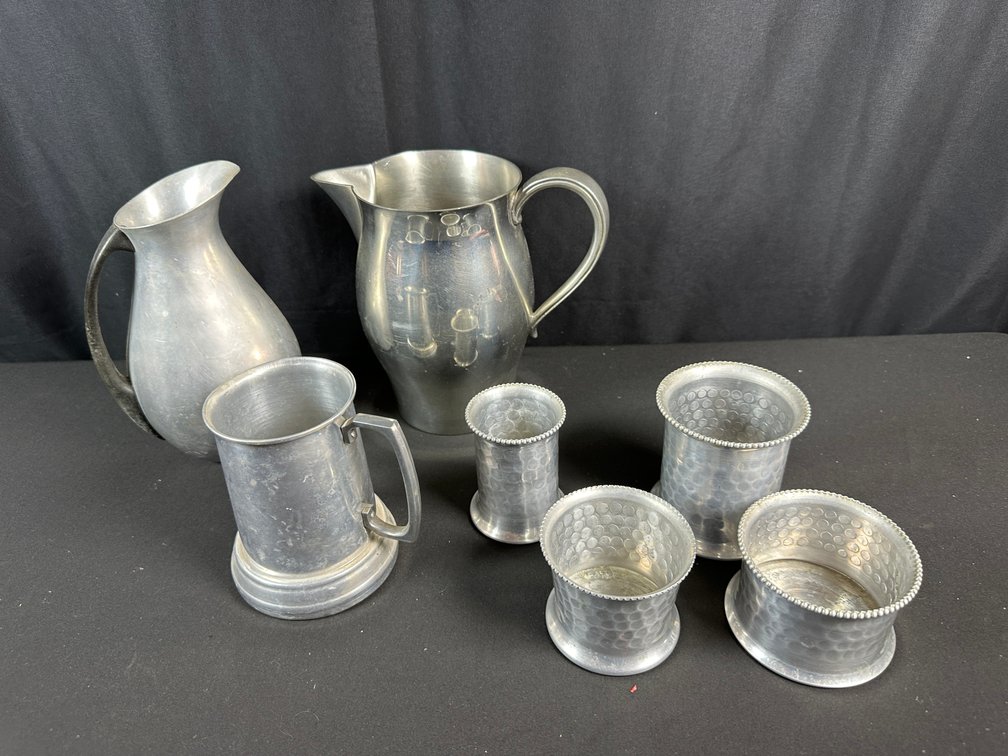 Aluminum and Pewter Pitchers, Mug, and Tumblers