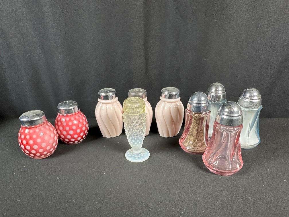 Hobnail, Coin Dot, and Swirl Glass Salt and Pepper Shakers
