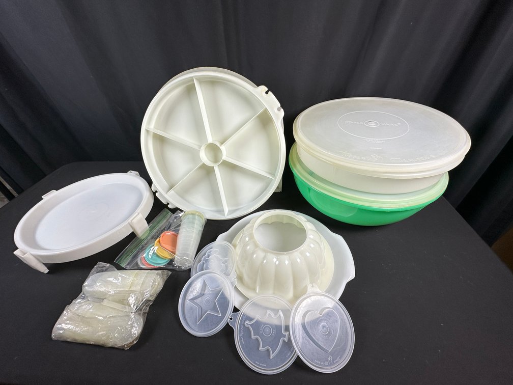 Tupperware Plastic Serving Trays, Bowls, and Gelatin Mold