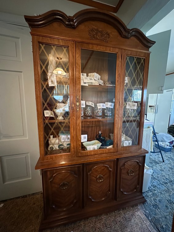 Wooden China Cabinet Hutch with Glass Display Doors