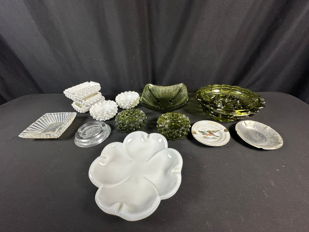 Glass, Ceramic, and Metal Ashtrays and Trinket Dishes