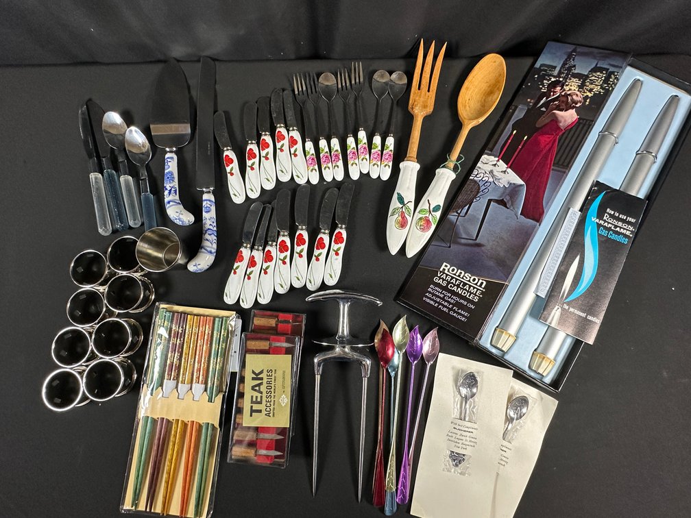 Gas Candles, Flatware, Souvenir Spoons, and Tableware