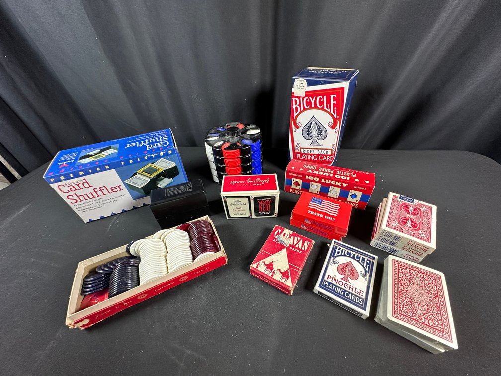 Automatic Card Shuffler, Poker Chips, and Playing Cards
