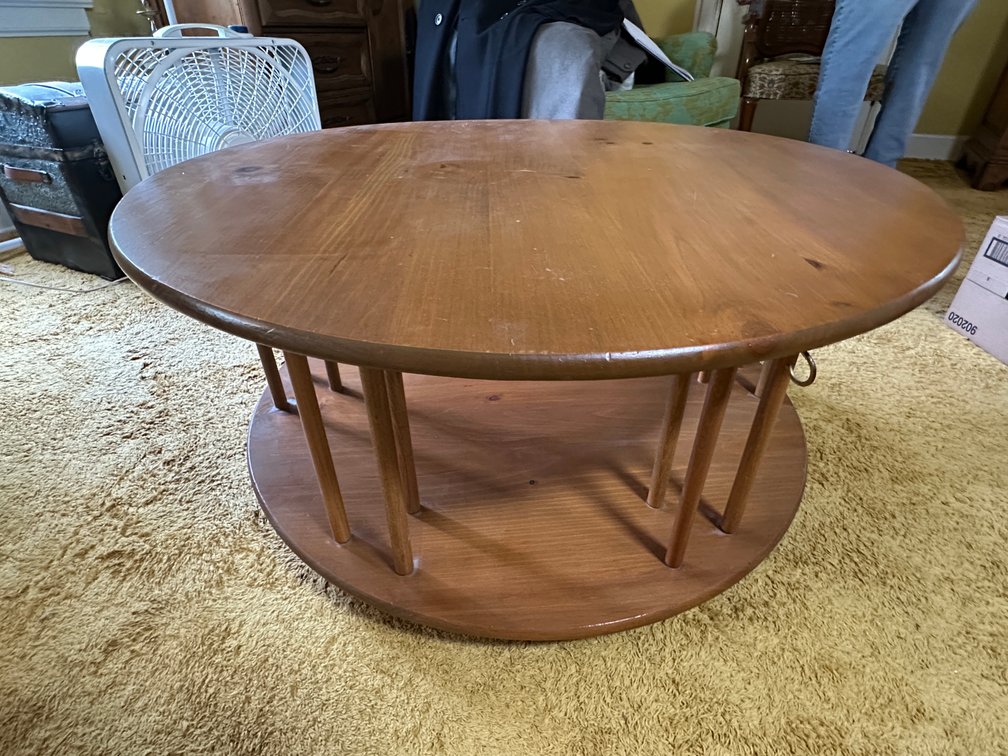 Round Two-Tier Wooden Spindle Coffee Table