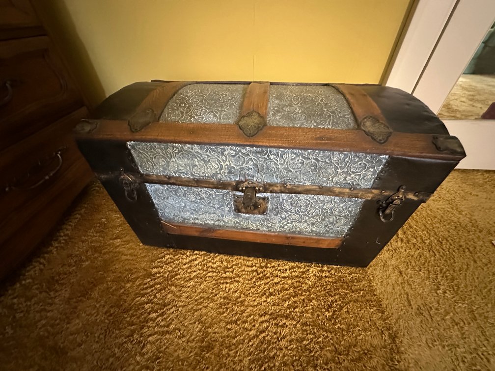 Dome-Top Steamer Trunk with Embossed Metal Panels