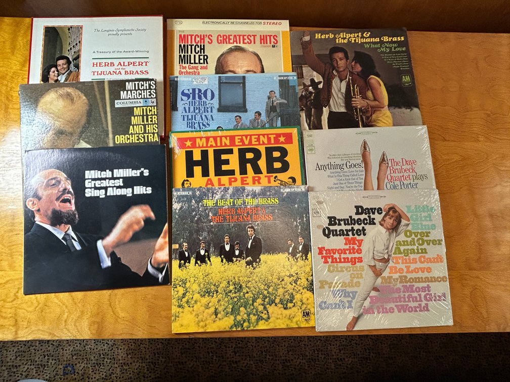 Herb Alpert, Mitch Miller, and Dave Brubeck Vinyl LP Records