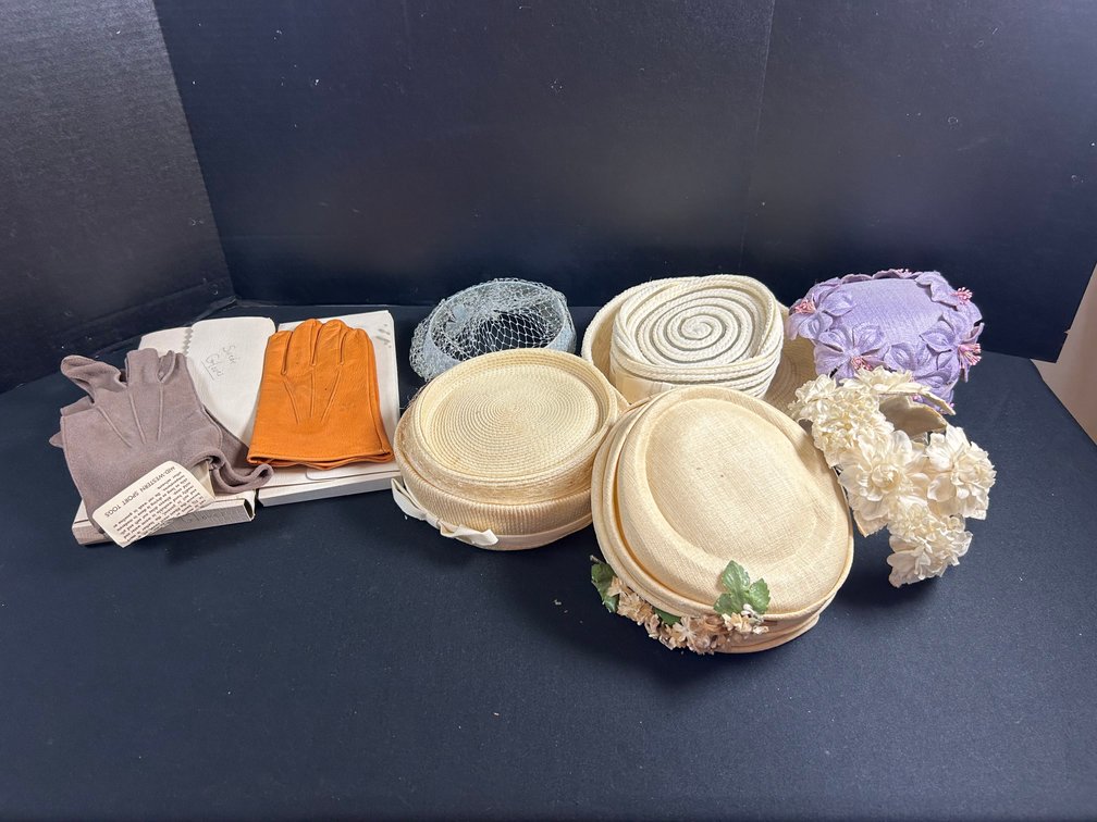 Women's Hats, Headpieces, Gloves, and Hat Box