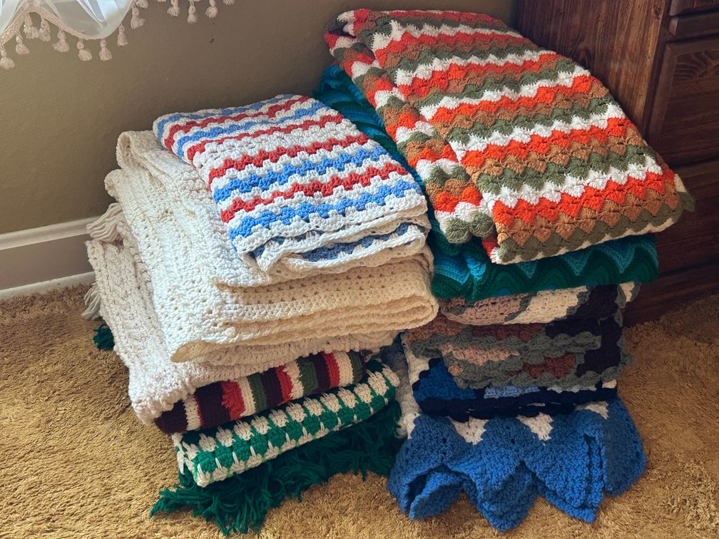 Crocheted Yarn Ripple and Striped Afghan Blankets