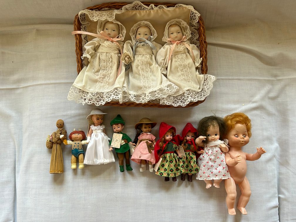 Miniature Dolls, Bisque Baby Dolls, and Woven Basket
