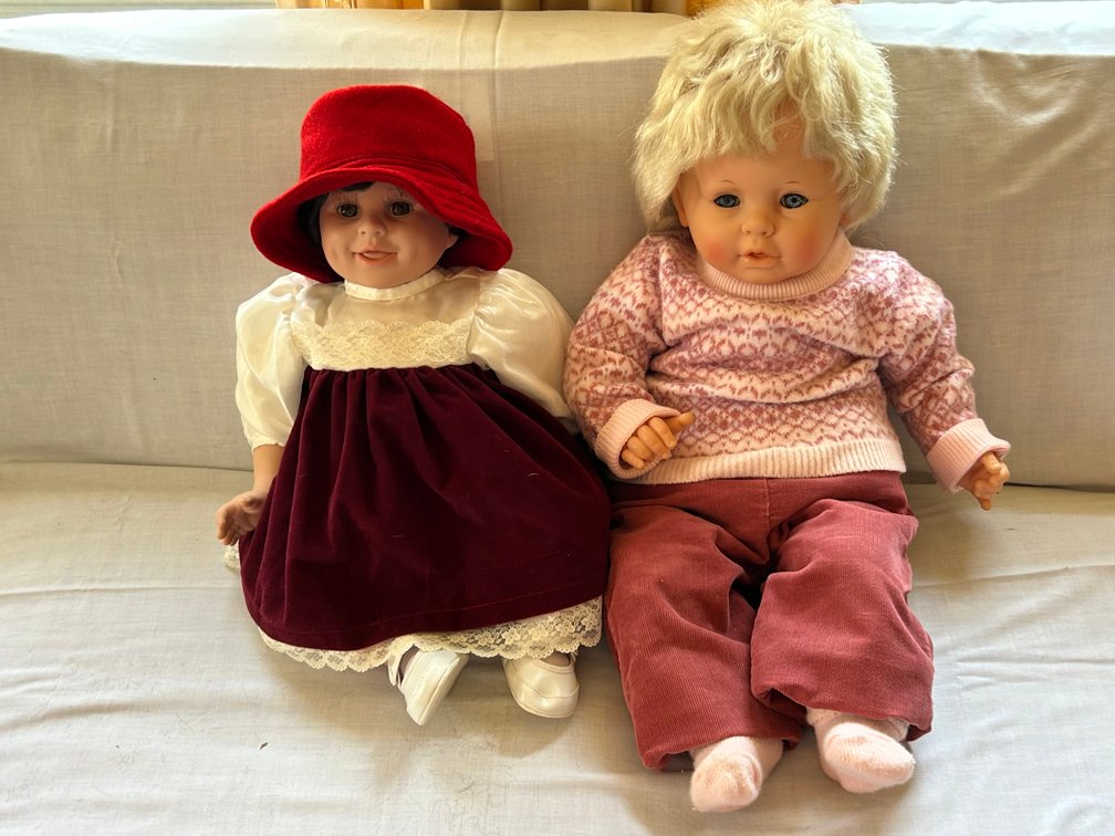 Two Dressed Dolls in Velvet and Knit Outfits