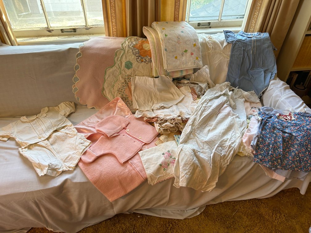 Vintage Infant Clothing, Patchwork Quilts, and Blankets