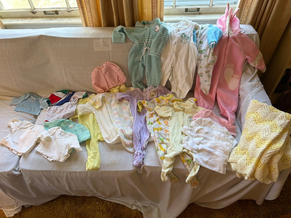 Infant Sleepers, Bodysuits, Rompers, and Crochet Blanket