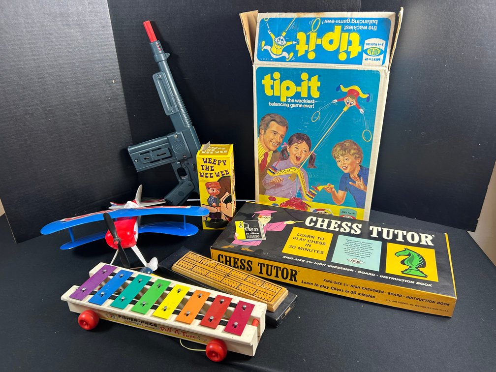 Board Games, Fisher-Price Xylophone, Marx Toy Gun, and More