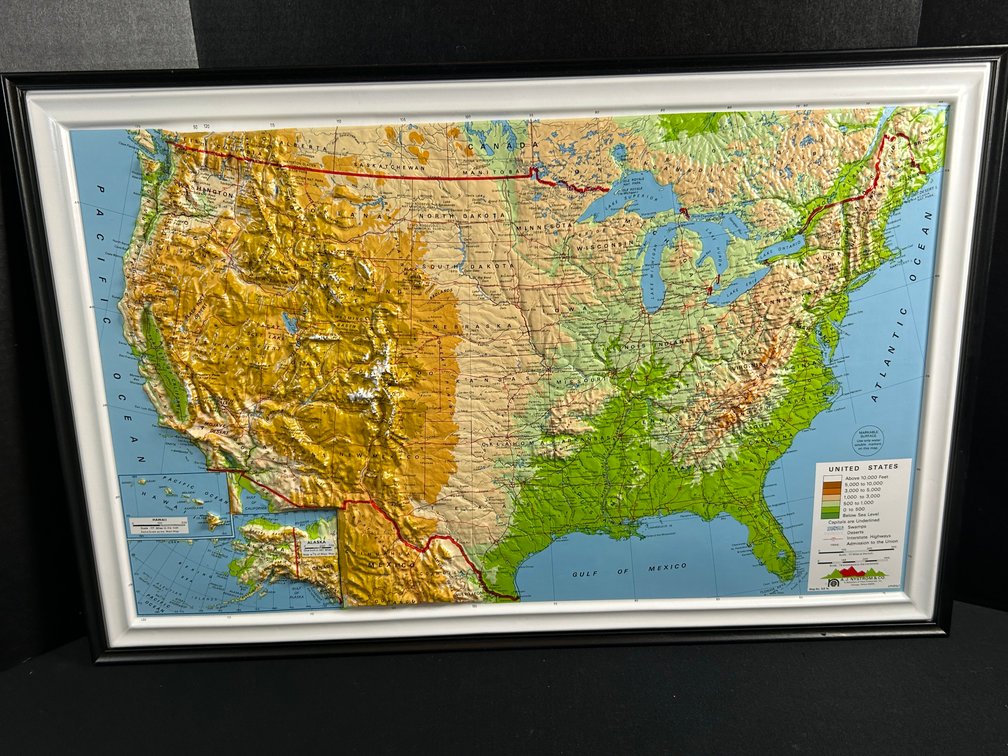 A. J. Nystrom & Co. NR 1b 3D Raised Relief United States Map