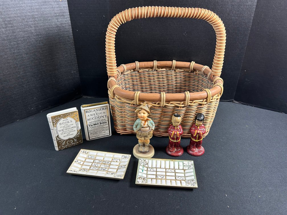 Woven Basket, Ceramic Figurines, Mosaic Dishes, and More