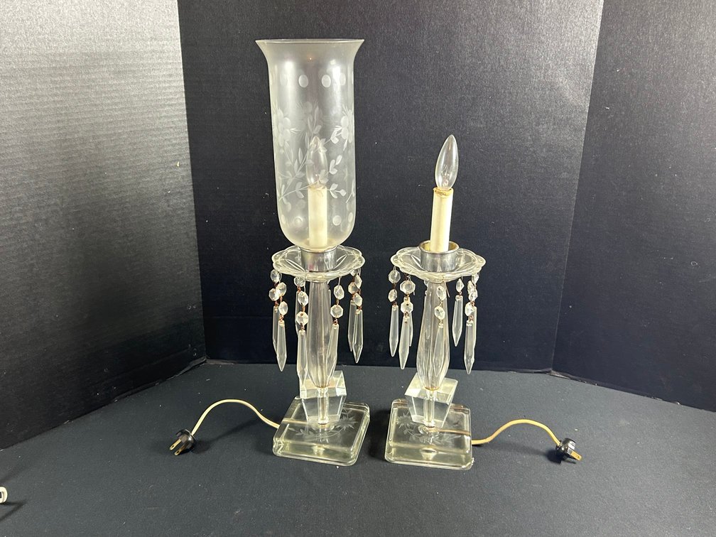 Pair of Clear Glass Electric Table Lamps with Prisms
