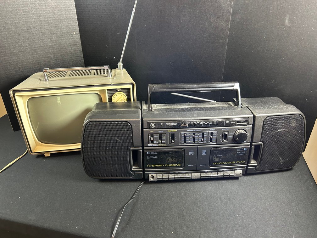 Portable CRT Television and Dual Cassette Boombox
