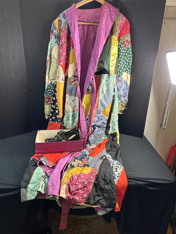 Crazy Quilt Patchwork Robe and Italian Patent Leather Shoes