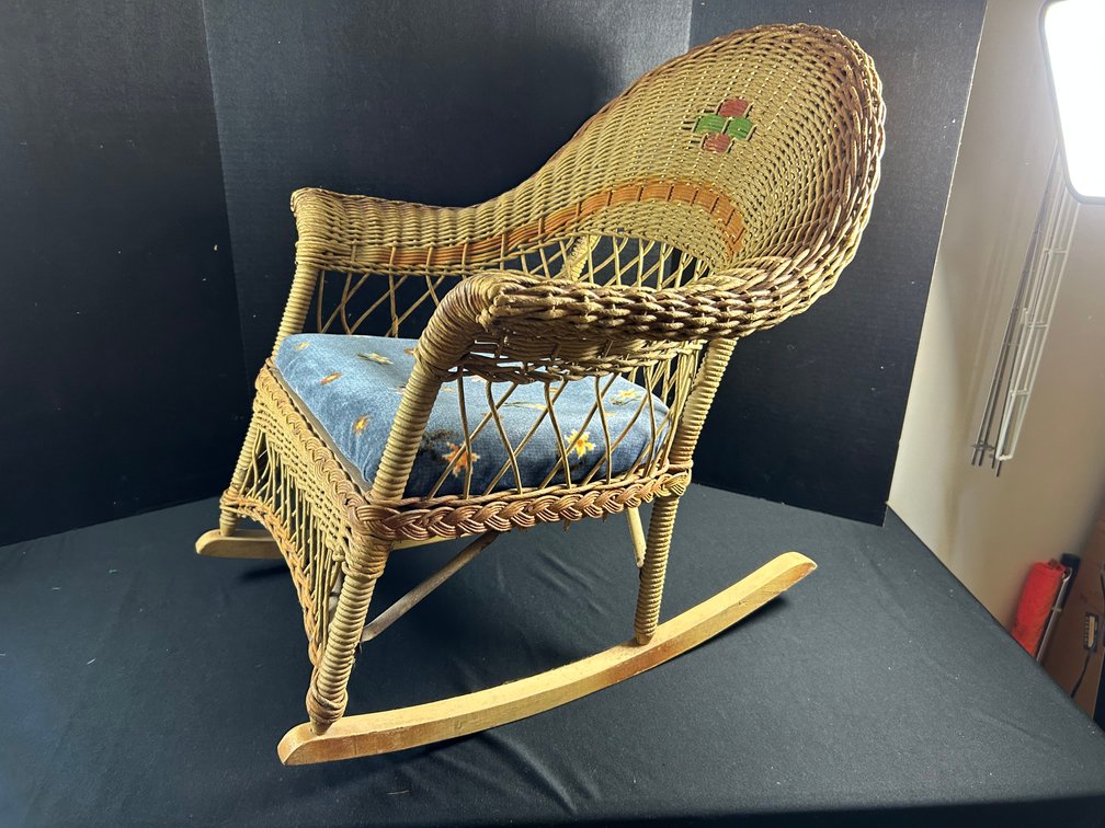 Woven Wicker Rocking Chair with Padded Cushion
