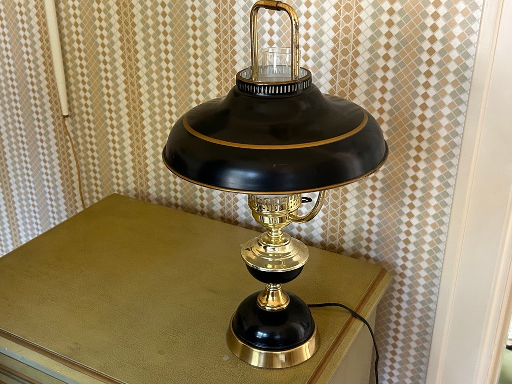 Black and Brass-Tone Electric Table Lamp with Metal Shade