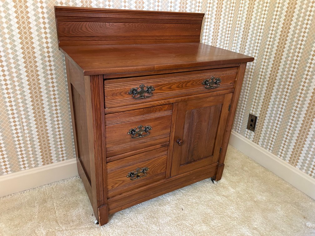 Oak Washstand Commode Cabinet with Backsplash