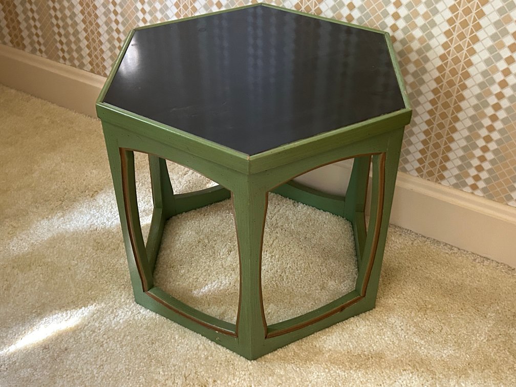 Hexagonal Painted Wood Accent Table with Inset Top